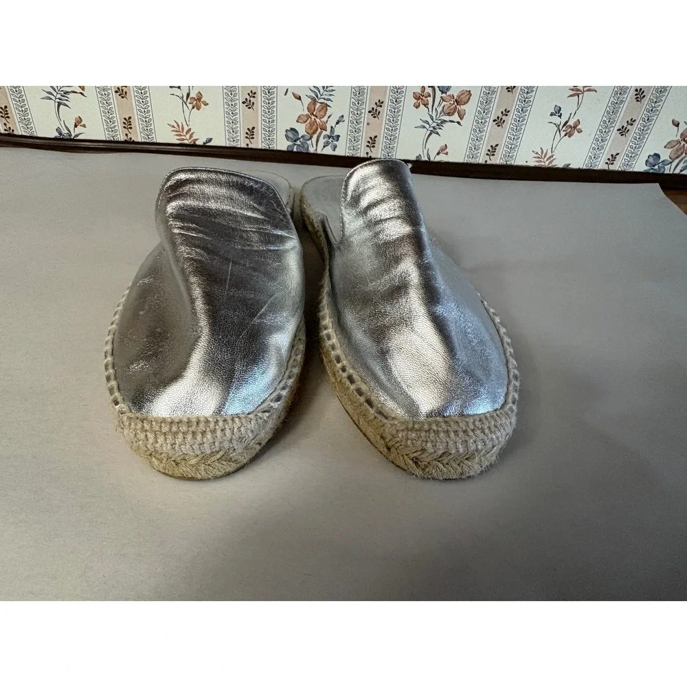 The Striped Sailor Slip-On Silver Espadrille Mules Made in Spain 38